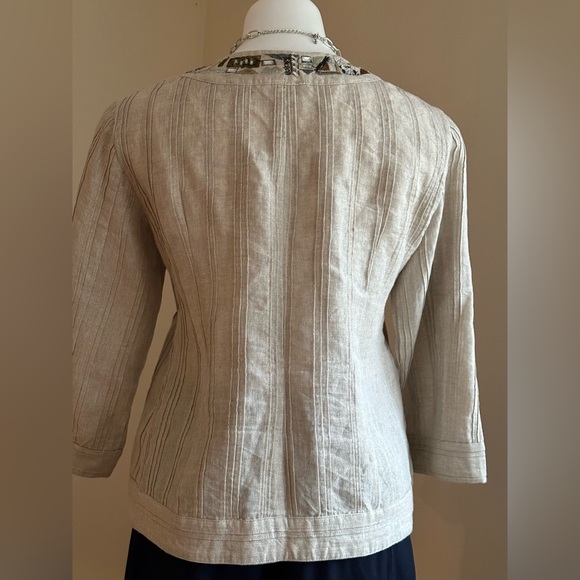Chicos Crean W Gold Shimmer & Jewel Embellished Linen Long Sleeve Hook E… - Picture 6 of 11